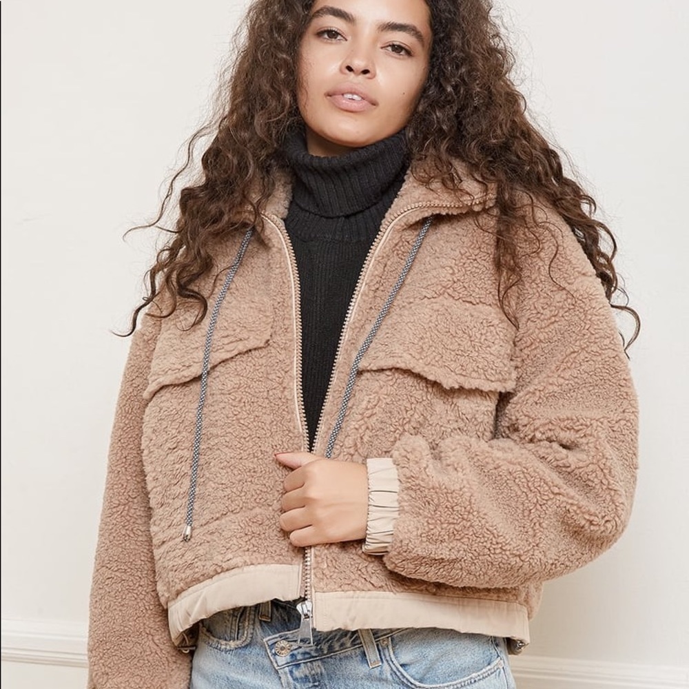Taupe Faux Fur Drawstring Jacket